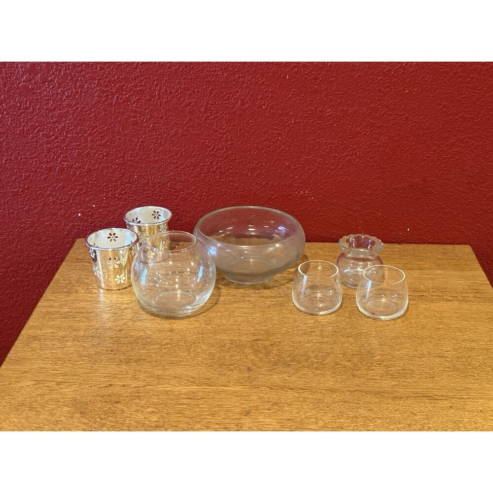Candle Holders Clear Glass And Metal Lot Of 7